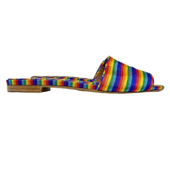 NWOT Tabitha Simmons Sprinkles Rainbow Stripe Slides Size 38 - Picture 4 of 11